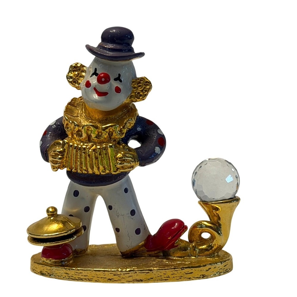 Spoontiques Pewter Clown Figure Accordion Crystal Ball Musical Gold Tone KM1433